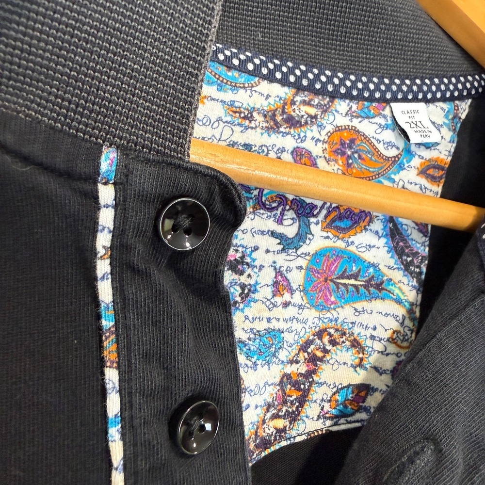 Robert Graham Skull Polo Shirt Mens 2XL Classic Fit Black Embroidered Logo - Picture 3 of 12